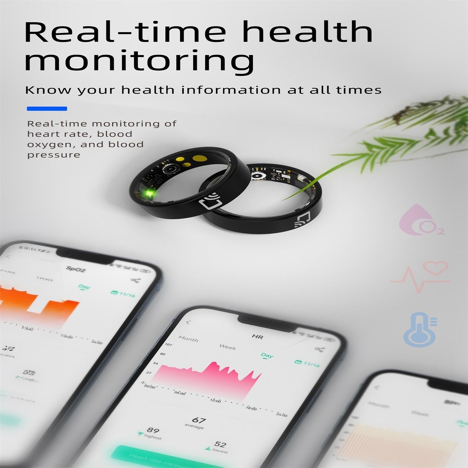 Smart Ring With Heart Rate Blood Oxygen & Sleep Monitoring - Black Size 11-1964932199081971715