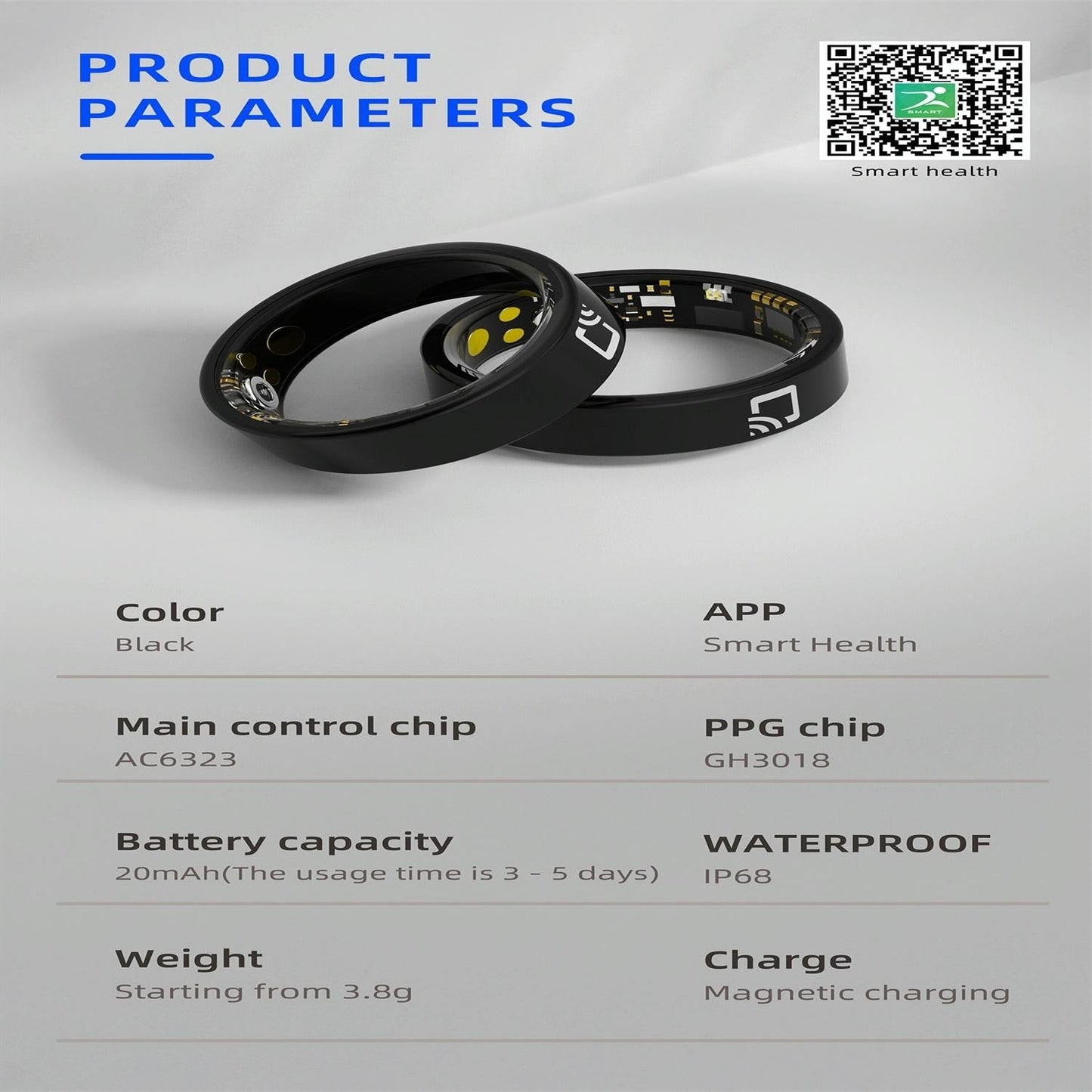 Smart Ring With Heart Rate Blood Oxygen Sleep Monitoring And Multiple Sports Modes - Black Size 13-1964932206904348677