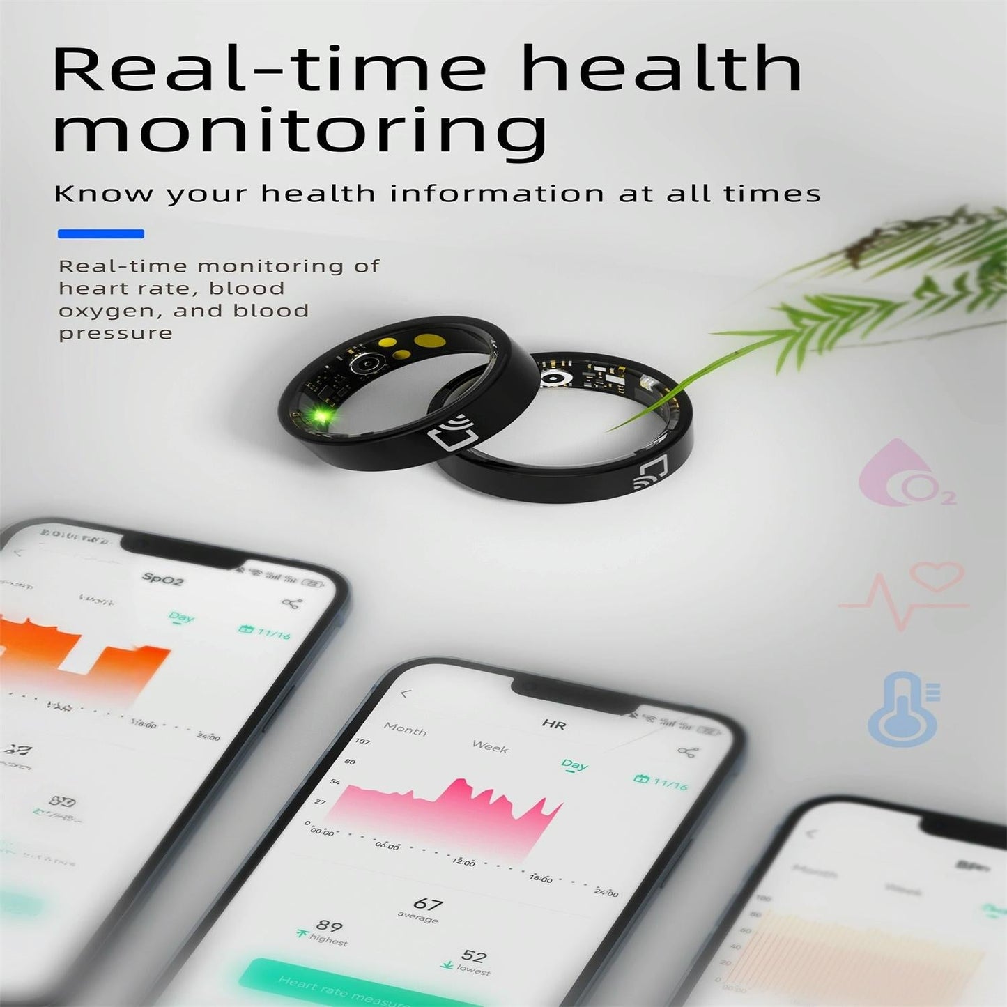 Smart Ring With Heart Rate Blood Oxygen Sleep Monitoring - Multiple Sports Modes - Black Size 14-1964932212860260355