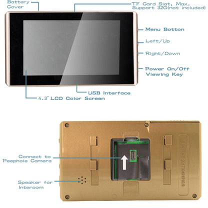 4.3 Digital Doorbell With Lcd Screen And Peephole Viewer - Gold-1915196910713573384
