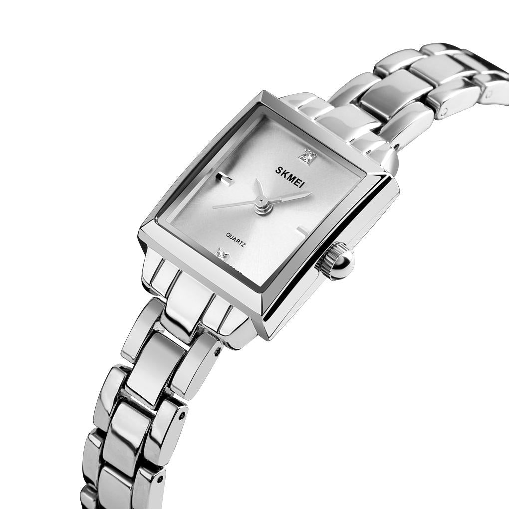 Elegant Square Quartz Watch For Women With Diamonds - Silvery-1915198087333285894