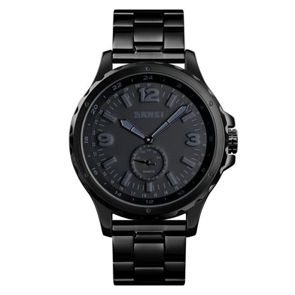 Stylish Waterproof Men Quartz Watch With Steel Band - Black-1915196917776781312