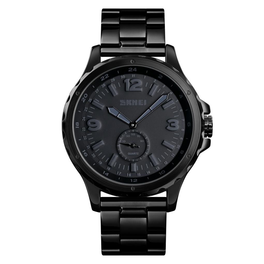 Stylish Waterproof Men Quartz Watch With Steel Band - Black-1915196917776781313
