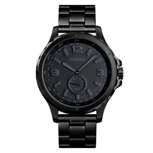 Stylish Waterproof Men Quartz Watch With Steel Band - Black-1915196917776781313