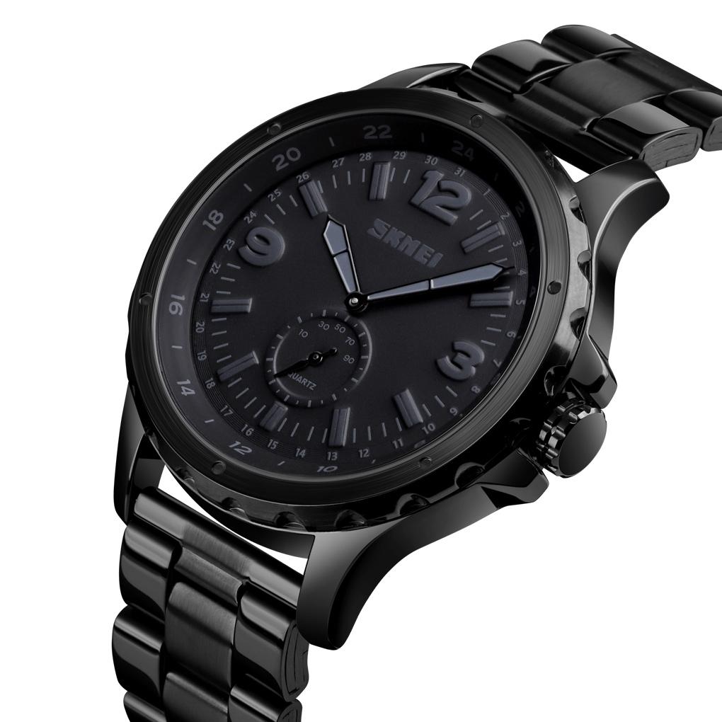 Stylish Waterproof Men Quartz Watch With Steel Band - Black-1915196917776781319