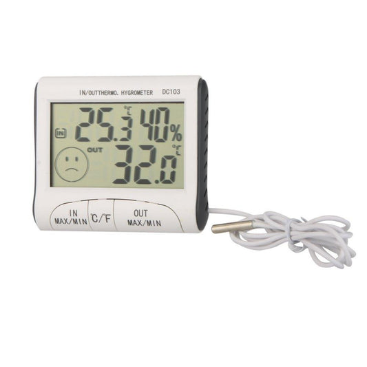 Digital Thermometer Hygrometer With External Sensor - White-1964932286227025921