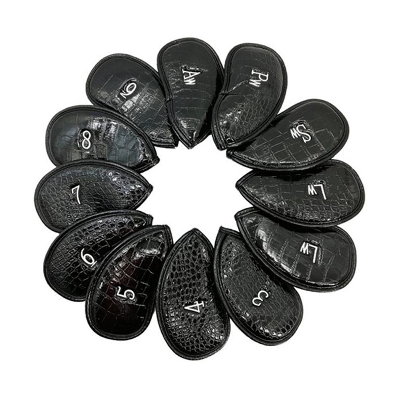 Versatile 12-Piece Golf Club Cap Set In Black Pu Leather With Litchi Texture-1915196900303310849