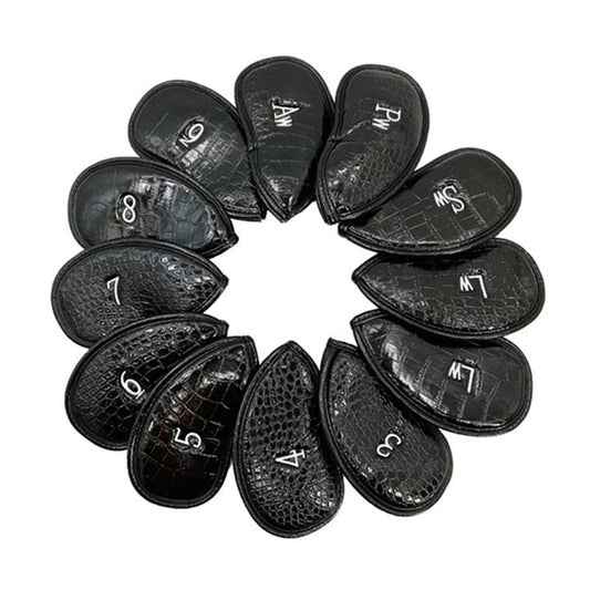 Versatile 12-Piece Golf Club Cap Set In Black Pu Leather With Litchi Texture-1915196900303310849
