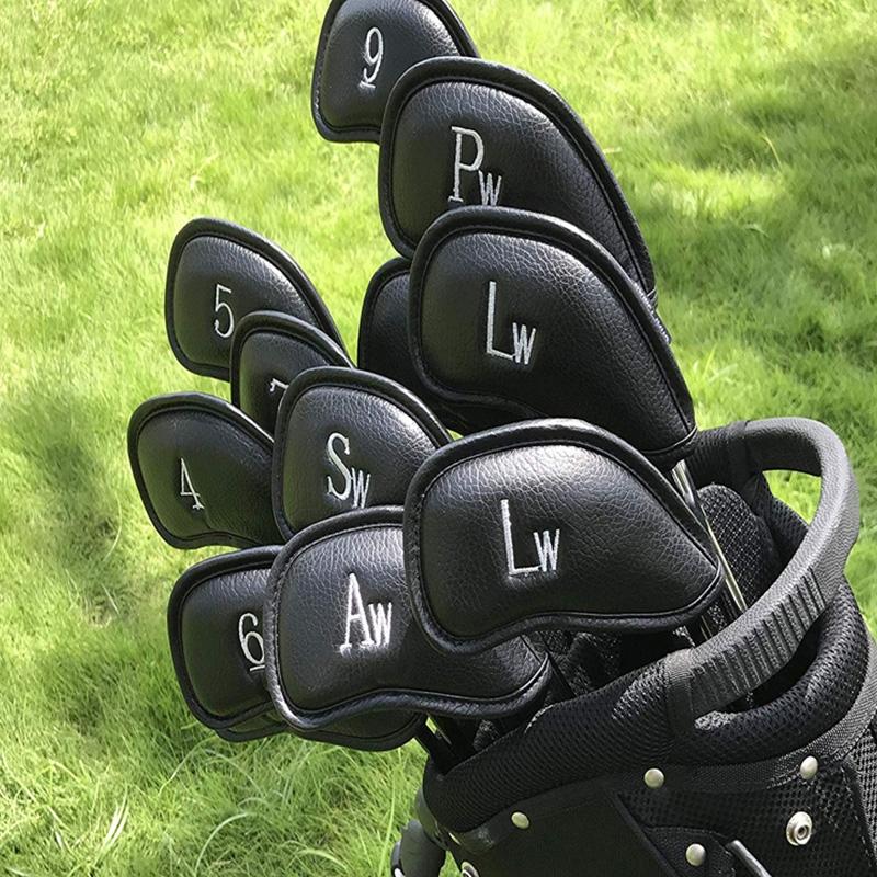 Versatile 12-Piece Golf Club Cap Set In Black Pu Leather With Litchi Texture-1915196900303310852