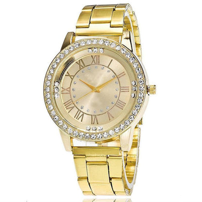 Gold Crystal Quartz Bracelet Watch - Stainless Steel-1915196891499466753