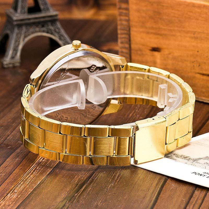 Gold Crystal Quartz Bracelet Watch - Stainless Steel-1915196891499466755