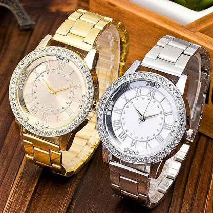 Gold Crystal Quartz Bracelet Watch - Stainless Steel-1915196891499466756