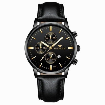 Men Three-Eye Luminous Quartz Watch - Black / Gold-1915196529359065088
