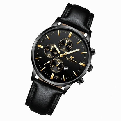Men Three-Eye Luminous Quartz Watch - Black / Gold-1915196529359065089