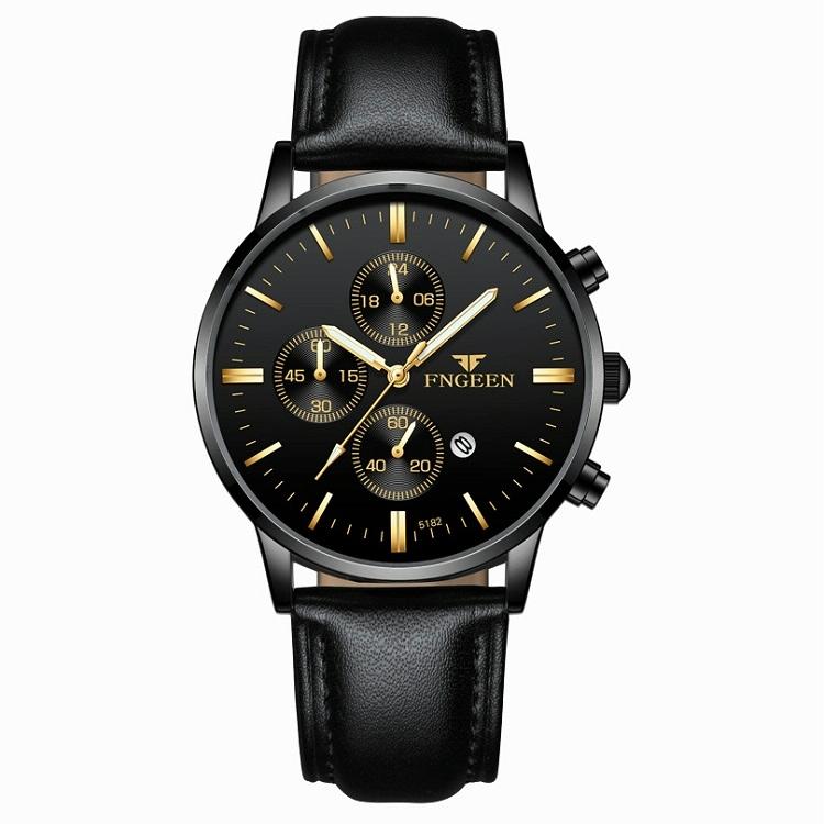 Men Three-Eye Luminous Quartz Watch - Black / Gold-1915196529359065096