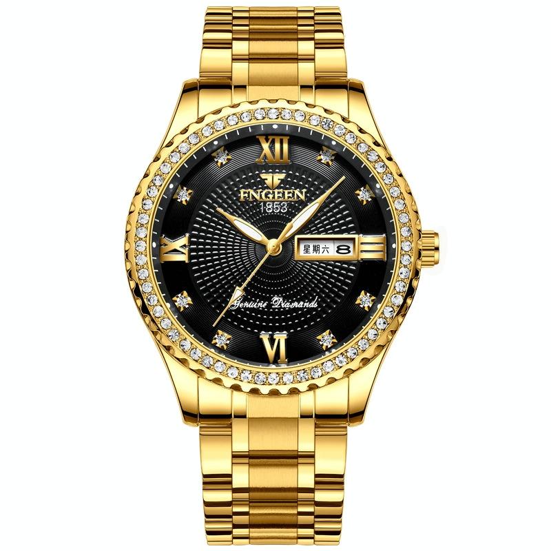 Men Luminous Quartz Watch - Gold With Black Surface-1915196688163803136
