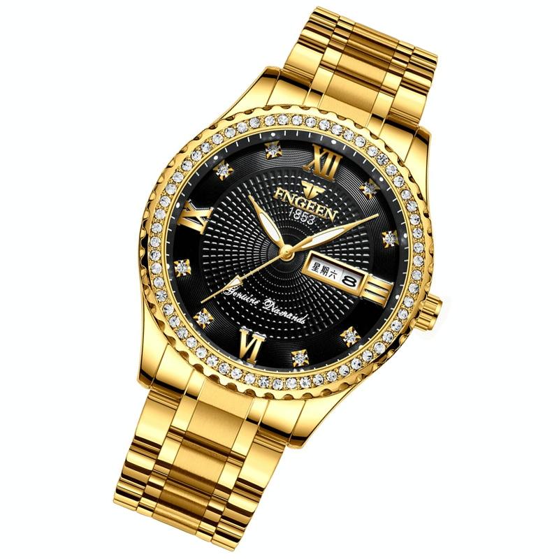 Men Luminous Quartz Watch - Gold With Black Surface-1915196688163803137