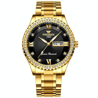 Men Luminous Quartz Watch - Gold With Black Surface-1915196688163803144