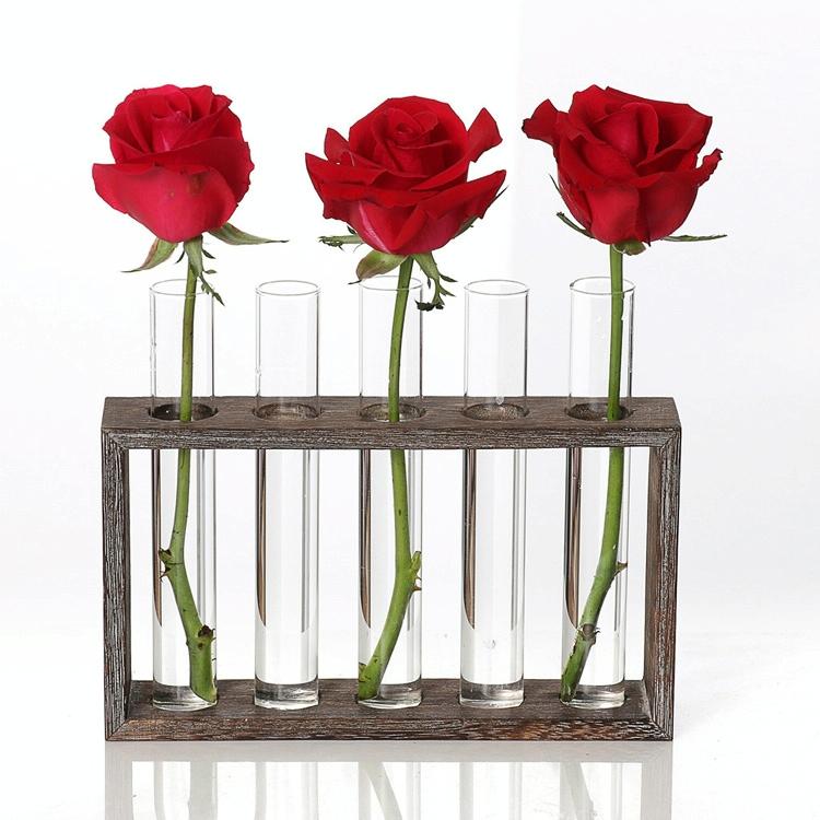 Minimalist Hydroponic Glass Vase With Wooden Frame For Coffee Shop Decor-1915198284557848582