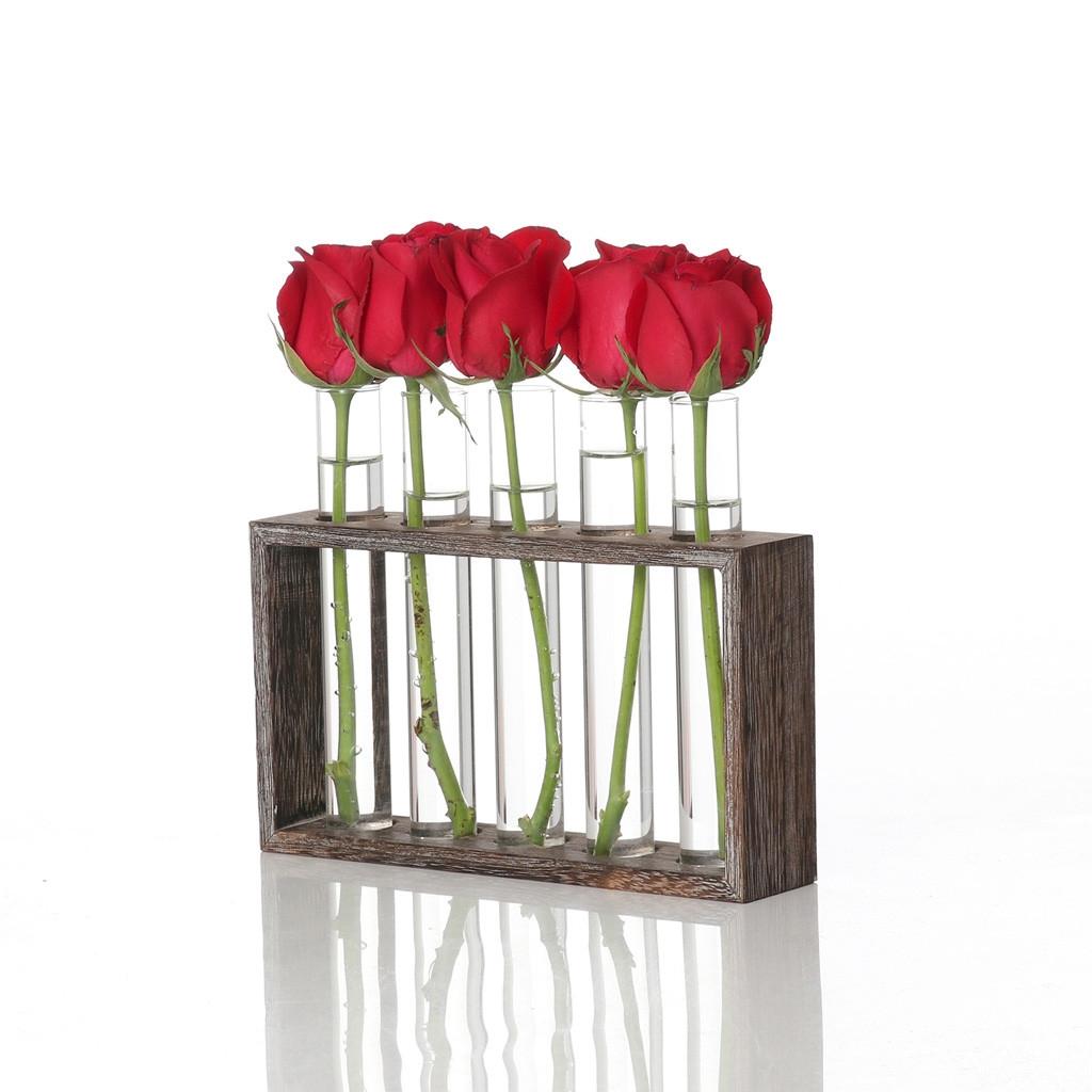 Minimalist Hydroponic Glass Vase With Wooden Frame For Coffee Shop Decor-1915198108057341954