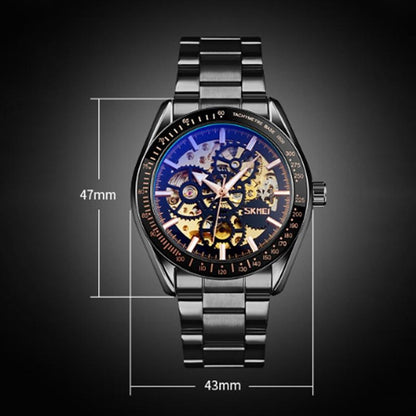 Golden Steel Band Automatic Skeleton Watch For Men-1915197616329723911