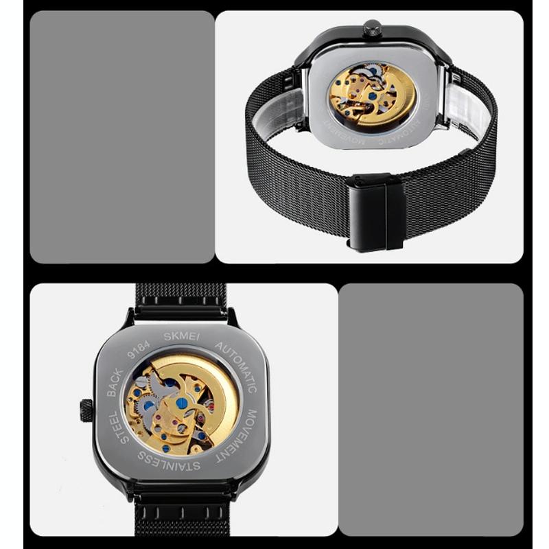 Men Automatic Tourbillon Watch With Mesh Strap - Black-1915198333408907269