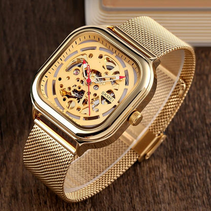 Men Automatic Tourbillon Watch With Mesh Band - Silver-1915198143587291138