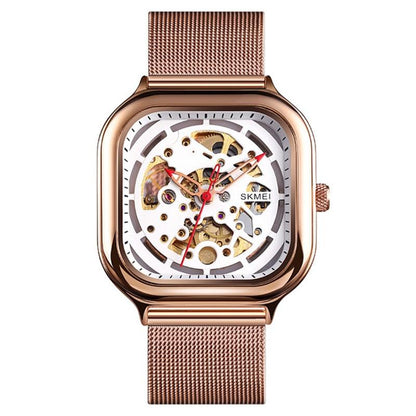 Men Automatic Tourbillon Watch With Mesh Band - Rose Gold-1915197830578966528