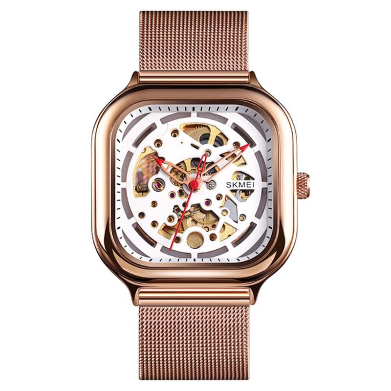 Men Automatic Tourbillon Watch With Mesh Band - Rose Gold-1915197830578966536