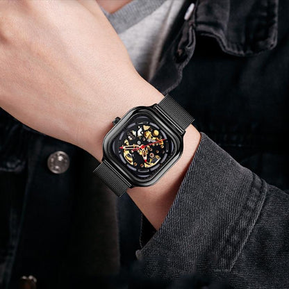 Men Automatic Tourbillon Watch With Mesh Band - Rose Gold-1915197830578966535