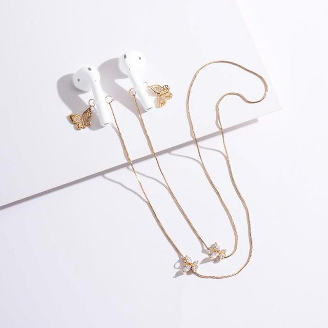 Wireless Earphone Anti-Lost Chain With Zircon Butterfly Necklace - Golden-1969996405531611136