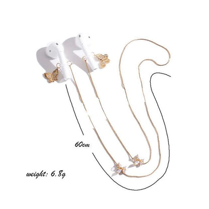 Wireless Earphone Anti-Lost Chain With Zircon Butterfly Necklace - Golden-1969996405531611137