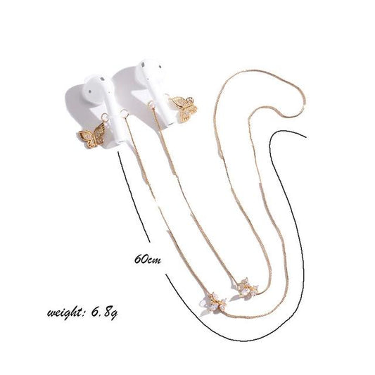 Wireless Earphone Anti-Lost Chain With Zircon Butterfly Necklace - Golden-1969996405531611137