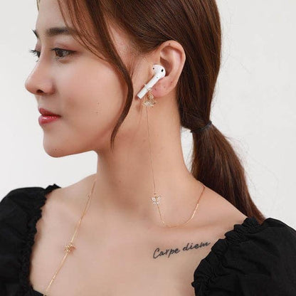 Wireless Earphone Anti-Lost Chain With Zircon Butterfly Necklace - Golden-1969996405531611139