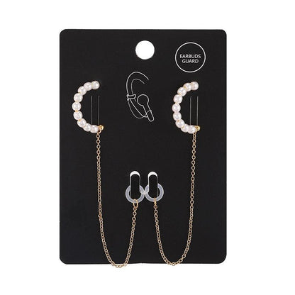 3-Piece Bluetooth Headset With Anti-Lost C-Type Earring Chain - Silver Pearl-1915197518933790722