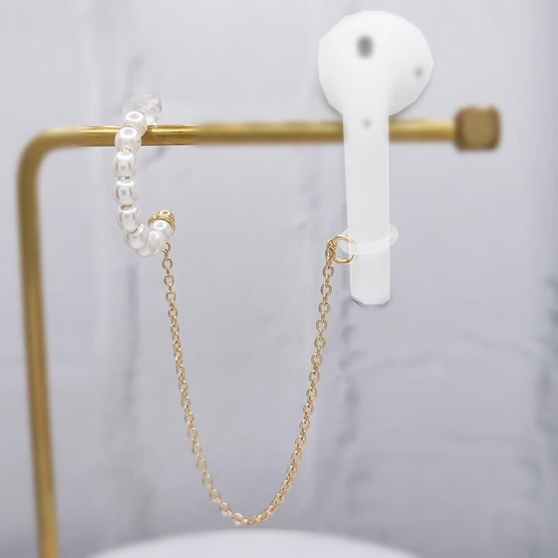 3-Piece Bluetooth Headset With Anti-Lost C-Type Earring Chain - Silver Pearl-1915197518933790723