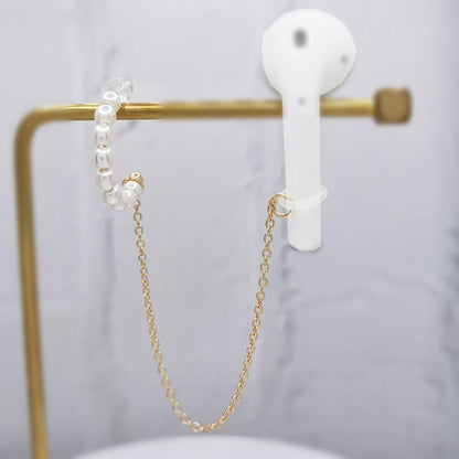 3-Piece Bluetooth Headset With Anti-Lost C-Type Earring Chain - Silver Pearl-1915197518933790723