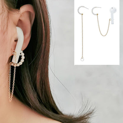 3-Piece Bluetooth Headset With Anti-Lost C-Type Earring Chain - Silver Pearl-1915197518933790725