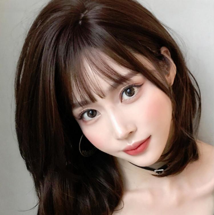 40Cm Short Hair Wig With Bangs For Round Face - Chocolate-1915198325280346118