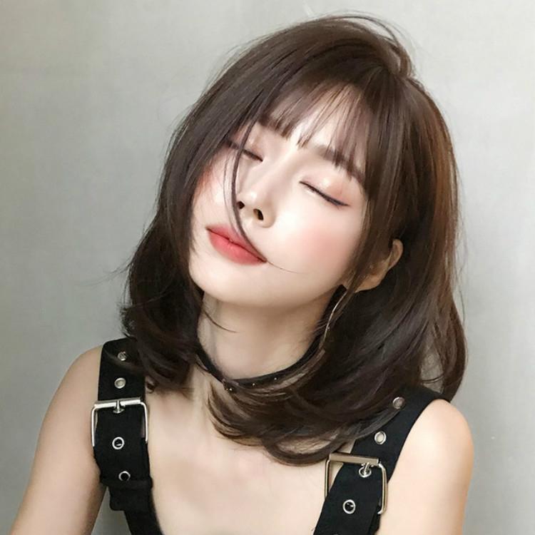 40Cm Short Hair Wig With Bangs For Round Face - Chocolate-1915198325280346119
