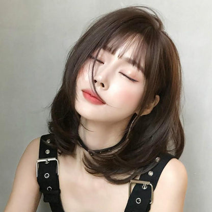 40Cm Short Hair Wig With Bangs For Round Face - Chocolate-1915198325280346119