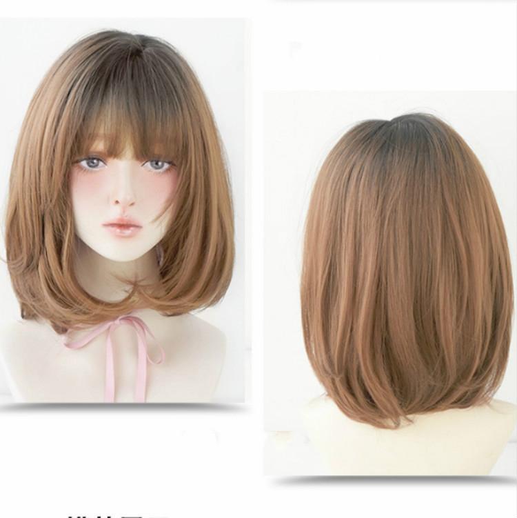 40Cm Shoulder Length Honey Pudding Wig - Perfect For Round Faces-1915198137937563648