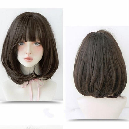 40Cm Short Hair Wig With Bangs For Round Faces-1915197826422411264