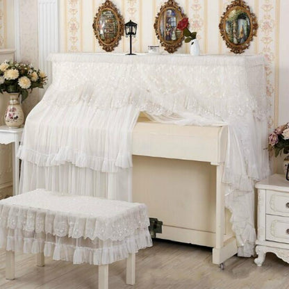 White Lace Piano Dust Cover - Embroidered Full Size 153X33X120Cm-1964932189464432640
