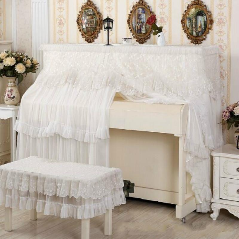 White Lace Piano Dust Cover - Embroidered Full Size 153X33X120Cm-1964932189464432646