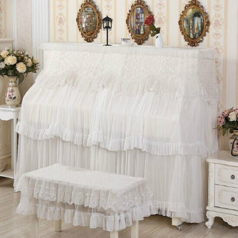 White Lace Piano Dust Cover - Embroidered Full Size Double Seats 153X33X120-1915196645142827009