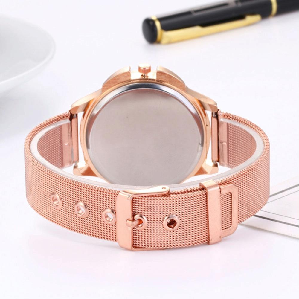 Rose Gold Flower Bracelet Watch With Rhinestone Mesh-1915196861661188103