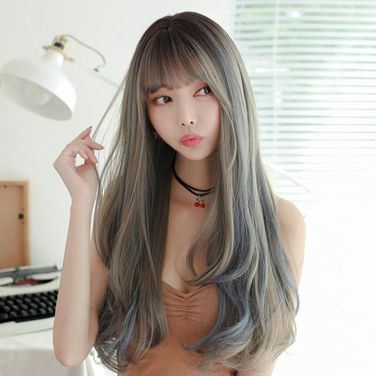 Silk Mist Blue Curly Wig For Girls - High Temp Long-1915198355877793792