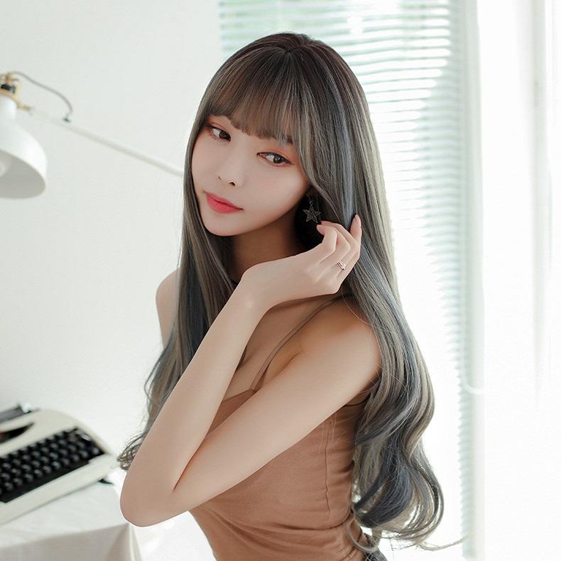 Silk Mist Blue Curly Wig For Girls - High Temp Long-1915198355877793798