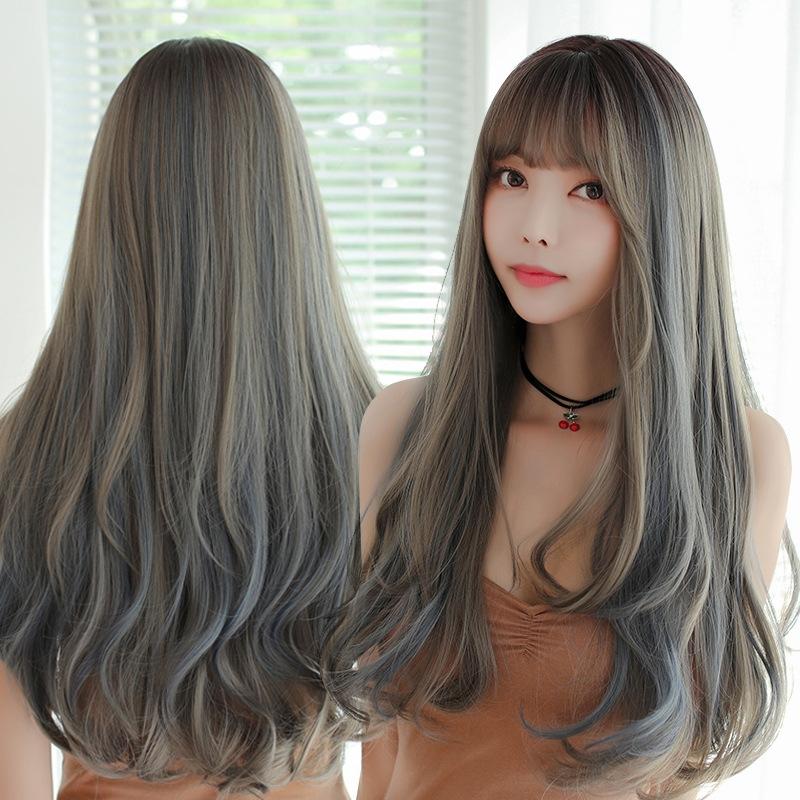 Silk Mist Blue Curly Wig For Girls - High Temp Long-1915198355877793799